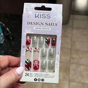 NEW!! Kiss Festive Red and Silver Design Nails